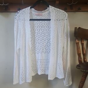 White Open-Knit Crochet Cardigan Sweater